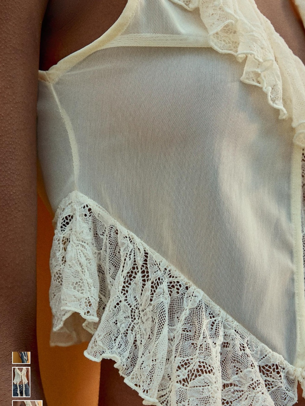 Zara Ivory Lace Tie-Front Sheer Crop Top - Picture 6 of 7